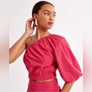 Abercrombie & Fitch One Shoulder Cropped Top Pink Linen Blend NWT Size Small